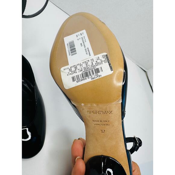 Sportmax Black Leather Mary Jane Pumps Size EU 37 Classic Heel Dress Shoes - Picture 6 of 10